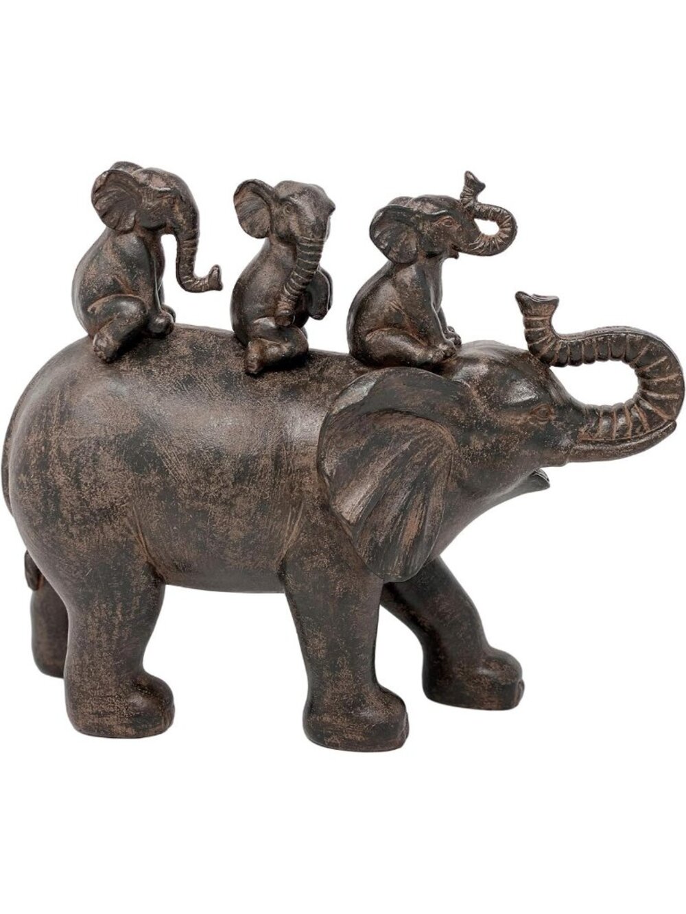 Charming 8" Baby Elephants Riding Elephant Resin Statue - Home Decor Accent